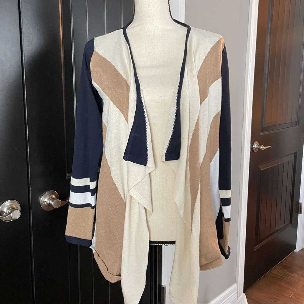 Valerie Stevens Blue Brown Wrap Cardigan Size Small